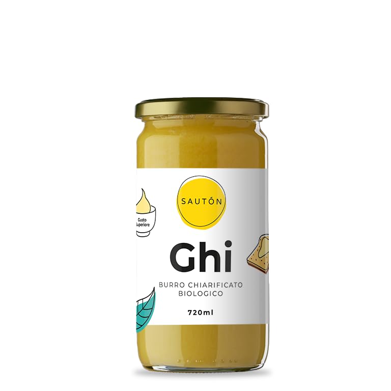 SAUTÓN Ghi Biologico 720 ml, Tradizionale Ricetta Ayurvedica, Burro Chiarificato, Ghee Bio, Gluten Free, Lactose free, Nuts free, Caseine free