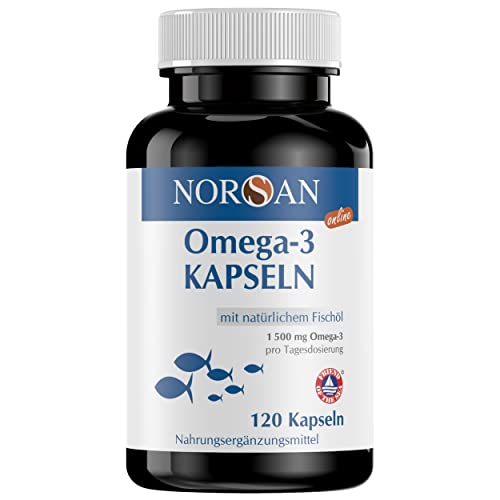 NORSAN Omega 3 Capsule 120 pezzi / 1.500 mg per porzione con 707 mg di EPA e 368 mg di DHA/omega tre da coltivazione sostenibile