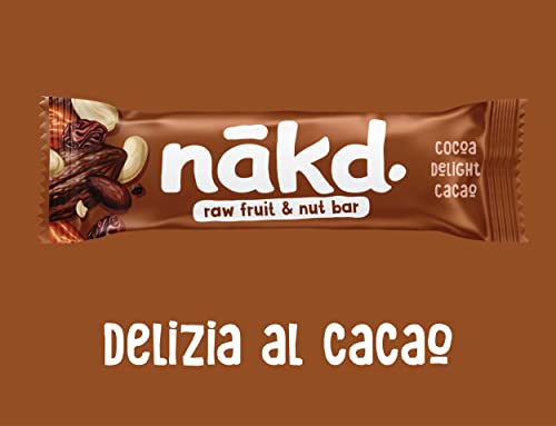 Nākd. Delizia al Cacao | Barrette Crude con Frutta e Frutta Secca | Ingredienti 100% Naturali | Senza Zuccheri Aggiunti | Vegan | Senza Aromi Aggiunti | 18 x 35g | 630g