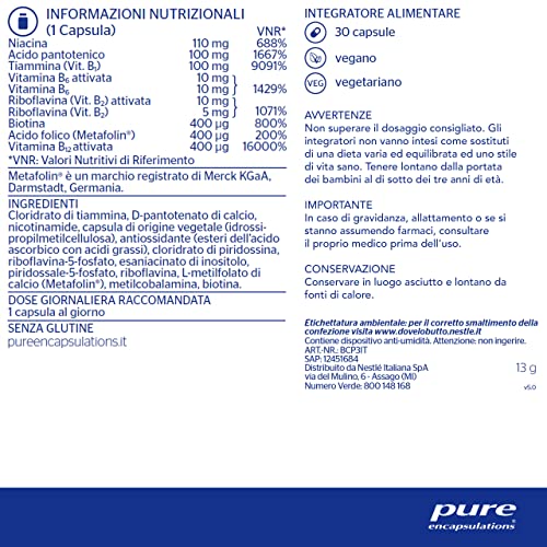 Pure Encapsulations - Vitamin B-Complex Plus - Fórmula equilibrada de vitaminas B con folato activo - 30 cápsulas