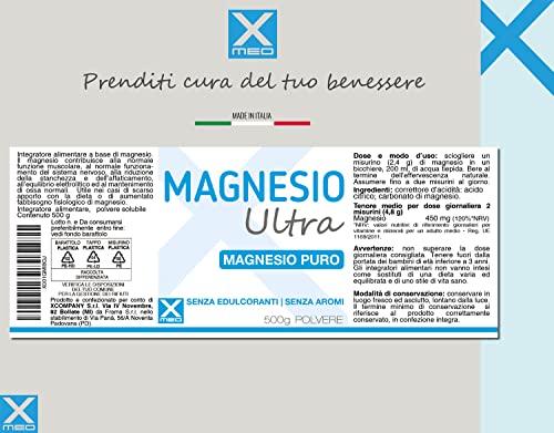 XMED Magnesio Ultra Pro, 500 grammi in polvere, senza edulcoranti, senza aromi