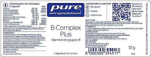 Pure Encapsulations - Vitamin B-Complex Plus - Fórmula equilibrada de vitaminas B con folato activo - 30 cápsulas