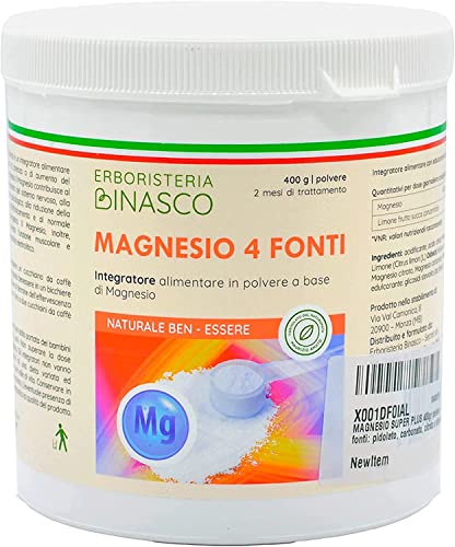 ERBORISTERIA BINASCO Magnesio Completo di 4 Fonti, Pidolato, Citrato, Carbonato, per Donna e Uomo - 100% Natural e Made in Italy Formato Supremo Polvere 400gr