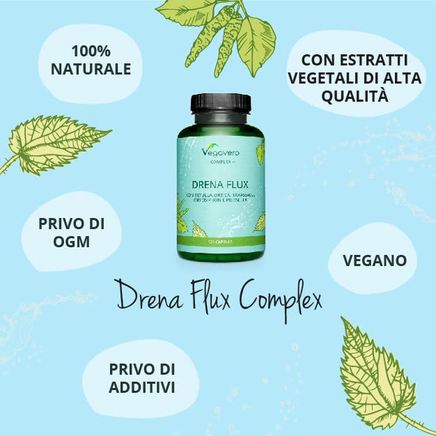 DRENANTE Forte Vegavero® | 100% NATURALE | con Pilosella, Tarassaco, Orthosiphon, Ortica e Betulla | 4 Mesi di Fornitura | Diuretico per Ritenzione Idrica Gambe | Detox Naturale | Vegan