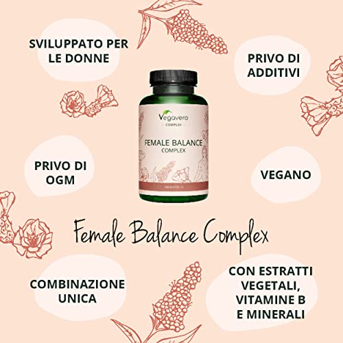 FEMALE BALANCE | 180 capsule | per Squilibrio Ormonale con Agnocasto, Maca, Magnesio, Acido Folico, Vitamine e Minerali | Amenorrea e PMS | Vegan e Senza Additivi | Vegavero®