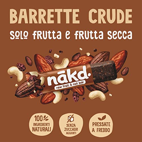 Nākd. Delizia al Cacao | Barrette Crude con Frutta e Frutta Secca | Ingredienti 100% Naturali | Senza Zuccheri Aggiunti | Vegan | Senza Aromi Aggiunti | 18 x 35g | 630g