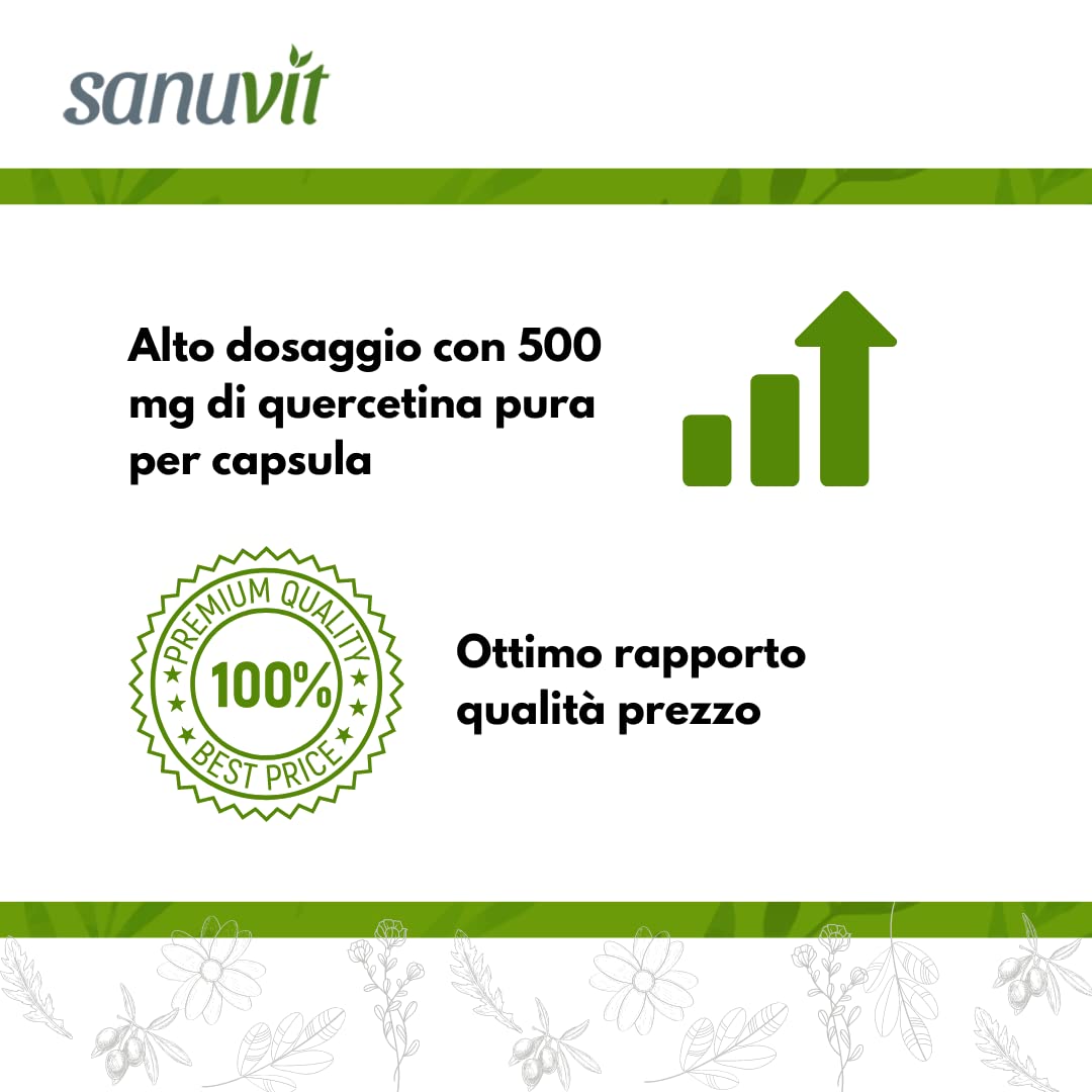 Sanuvit® - Quercetina 500 mg capsule | 120 capsule | Dose alta | Elevata biodisponibilità e tolleranza | Vegano