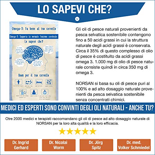 NORSAN Omega 3 Capsule 120 pezzi / 1.500 mg per porzione con 707 mg di EPA e 368 mg di DHA/omega tre da coltivazione sostenibile