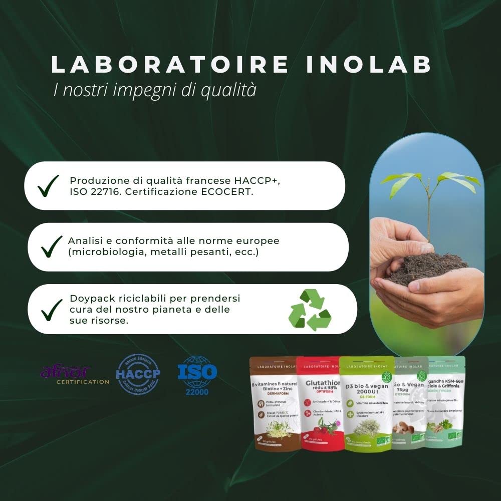 2 Piante adattogene | Ashwagandha Bio KSM-66®, Rodiola rosea Bio | Antistress - sonno - equilibrio emozionale - apprendimento I INOLAB Laboratorio Serenityform