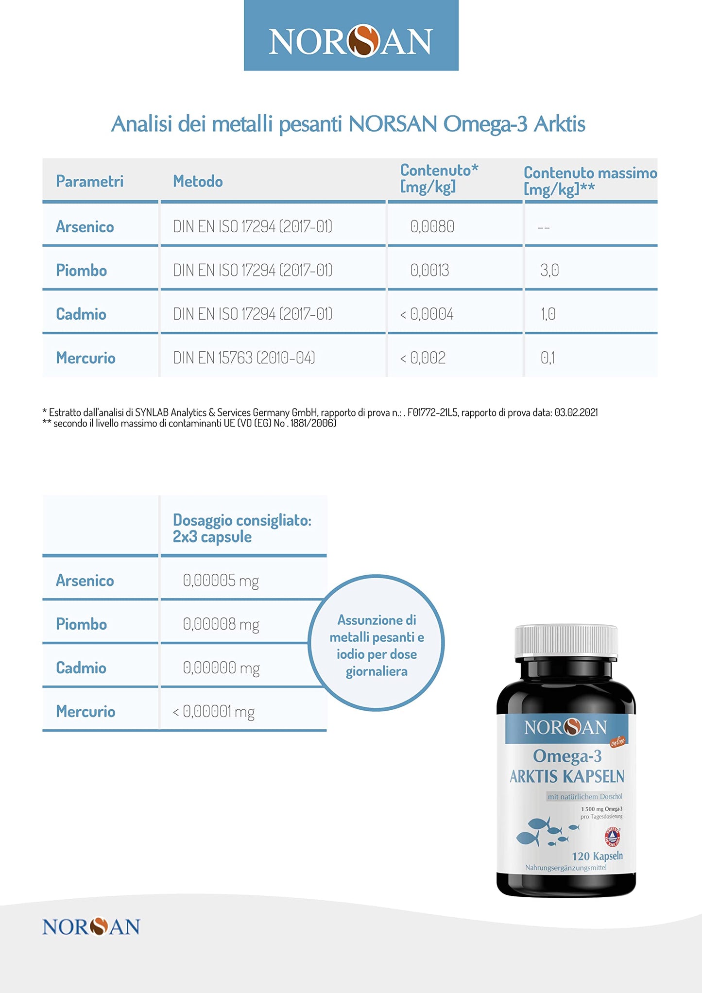 Norsan Omega 3 Capsule Arktis 2x 120 pezzi / 1.500 mg di omega-3 IFOS per dose giornaliera/capsule di omega 3 con 480 mg di EPA e 720 mg di DHA/omega tre capsule senza ritorno di gusto