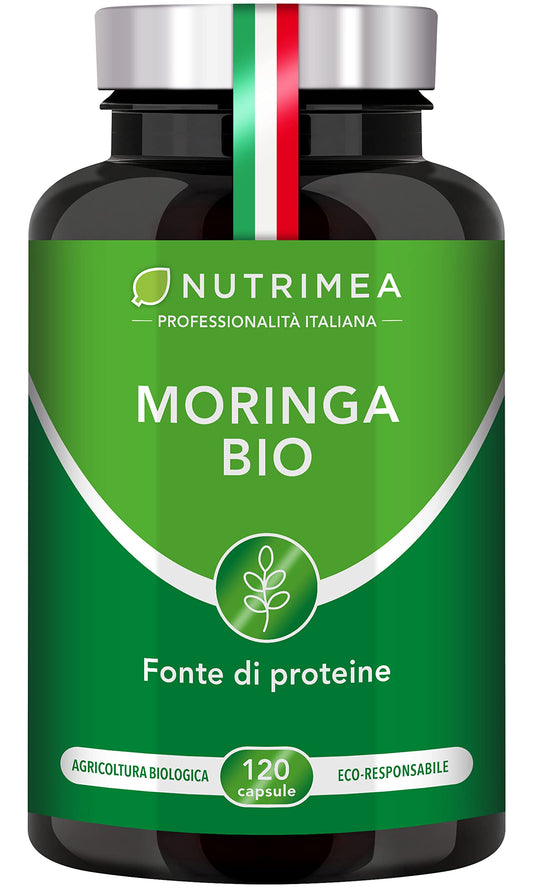 Moringa Oleifera Biologica | 330 mg | Ricca di Proteine, Vitamine e Antiossidanti | Fonte di Energia | Immunostimolante | 120 Capsule Vegane | Trattamento 4 Mesi | Nutrimea