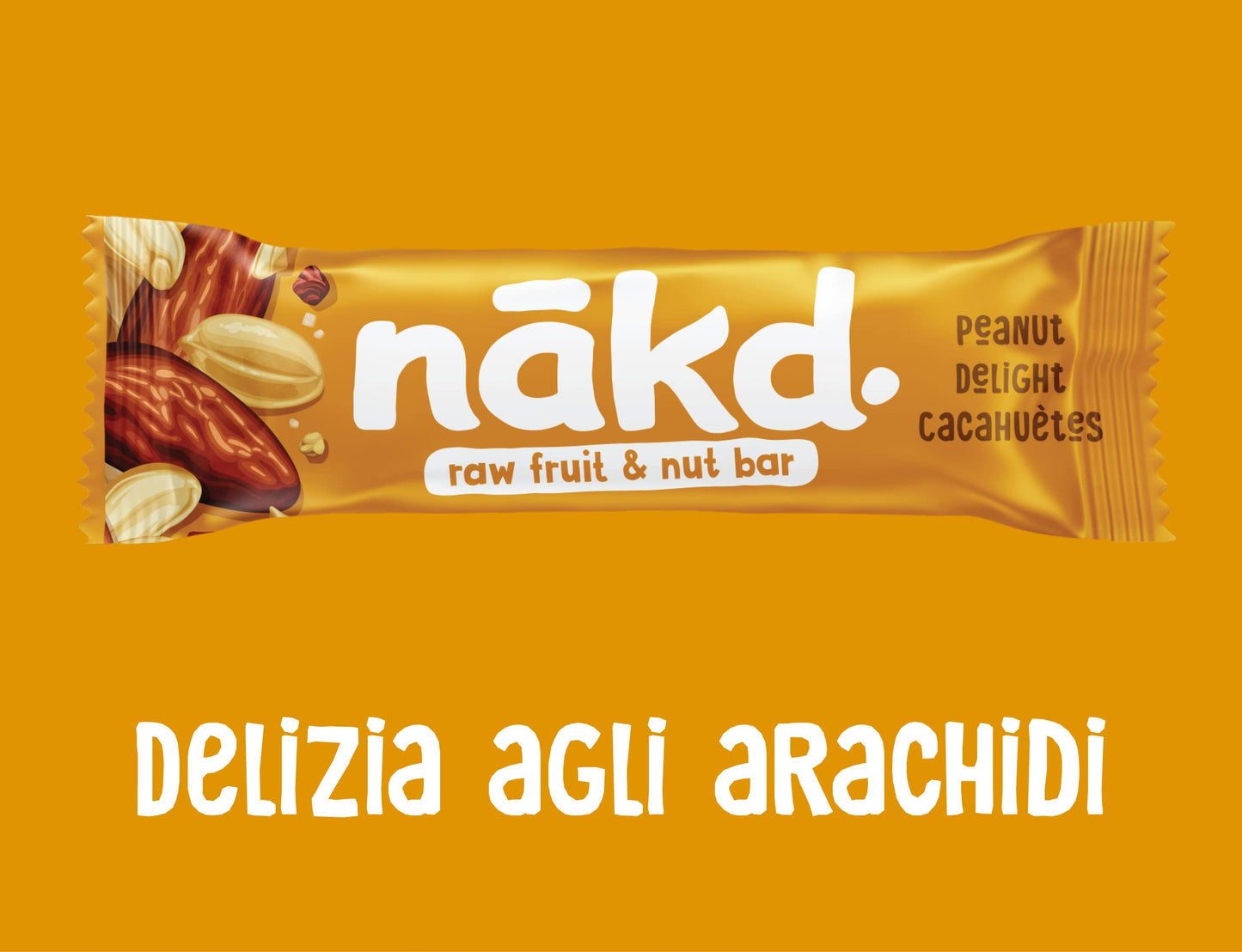 Nākd. Delizia agli Arachidi | Barrette Crude con Frutta e Frutta Secca | Ingredienti 100% Naturali | Senza Zuccheri e Aromi Aggiunti | Vegan | 18 x 35g | 630g