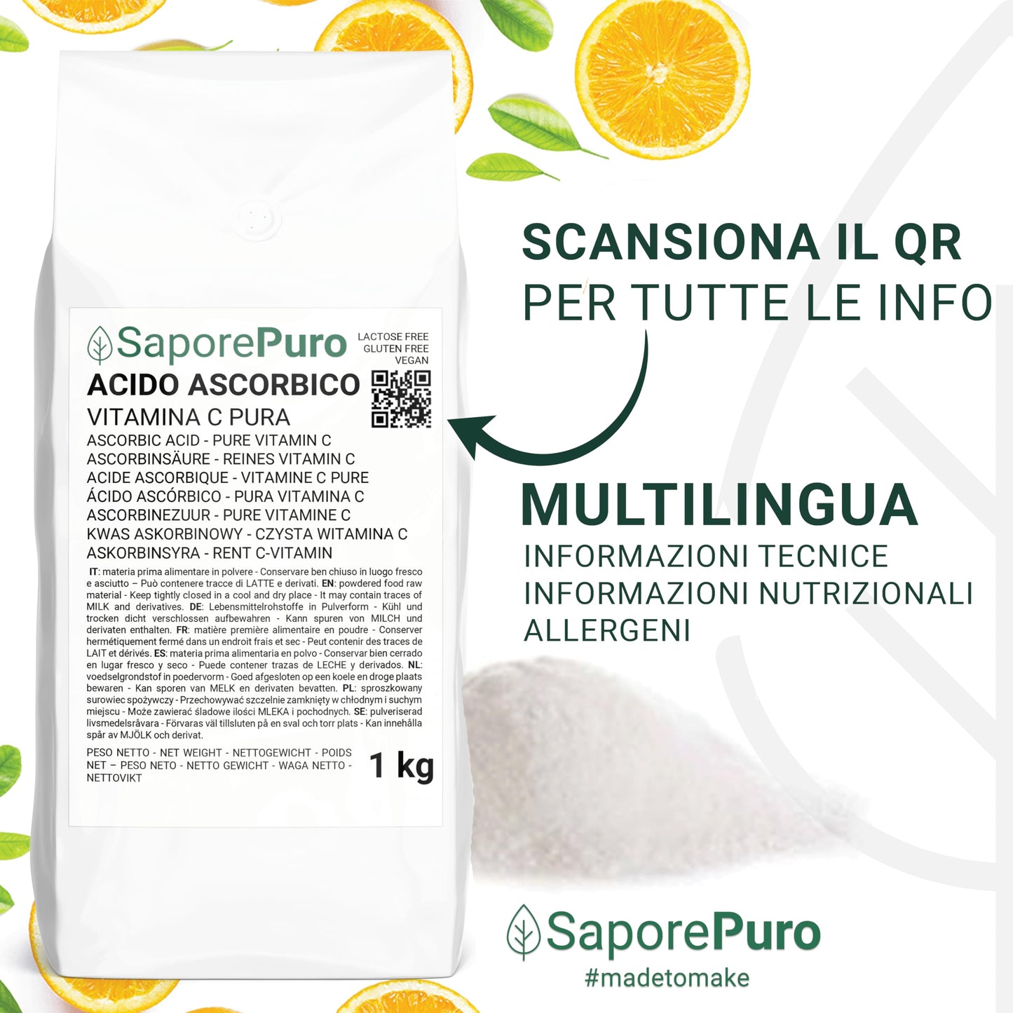 Acido ascorbico puro - Vitamina C in polvere - 1 Kg