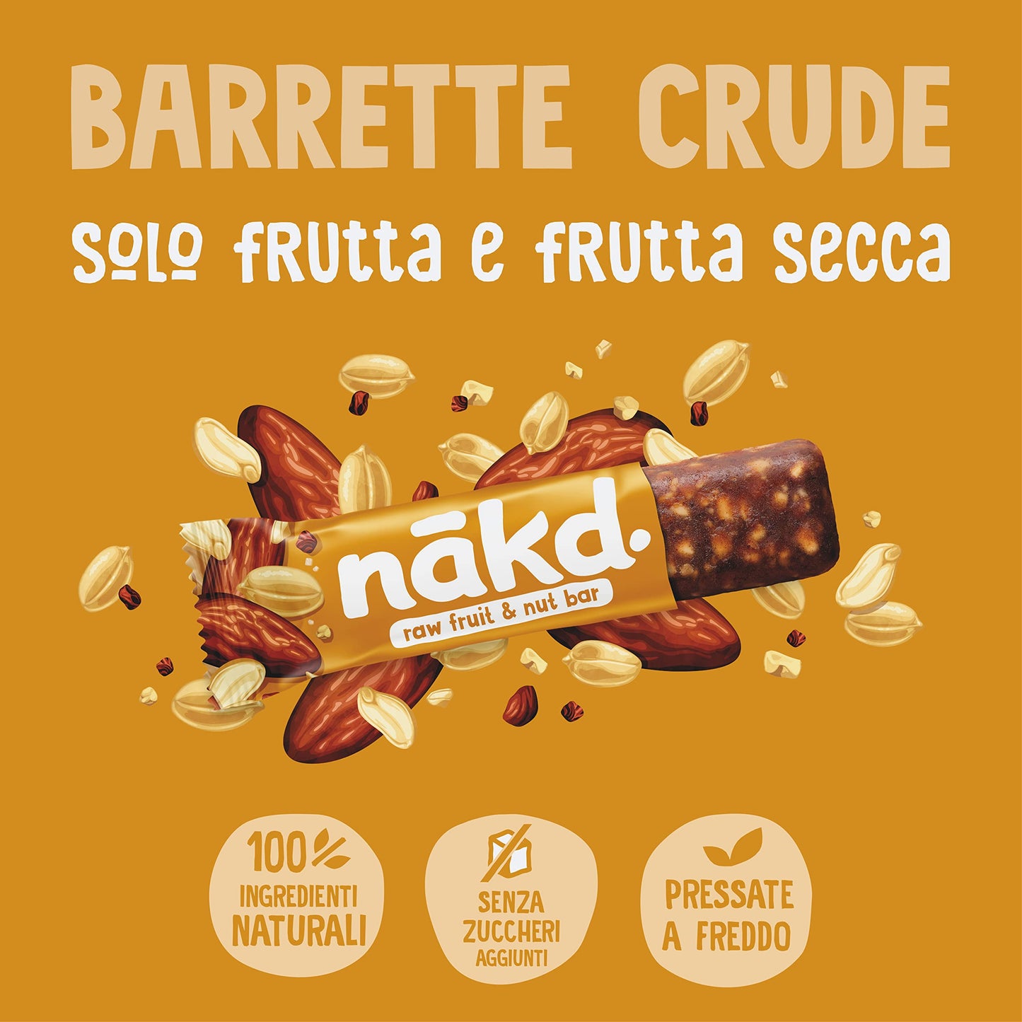 Nākd. Delizia agli Arachidi | Barrette Crude con Frutta e Frutta Secca | Ingredienti 100% Naturali | Senza Zuccheri e Aromi Aggiunti | Vegan | 18 x 35g | 630g