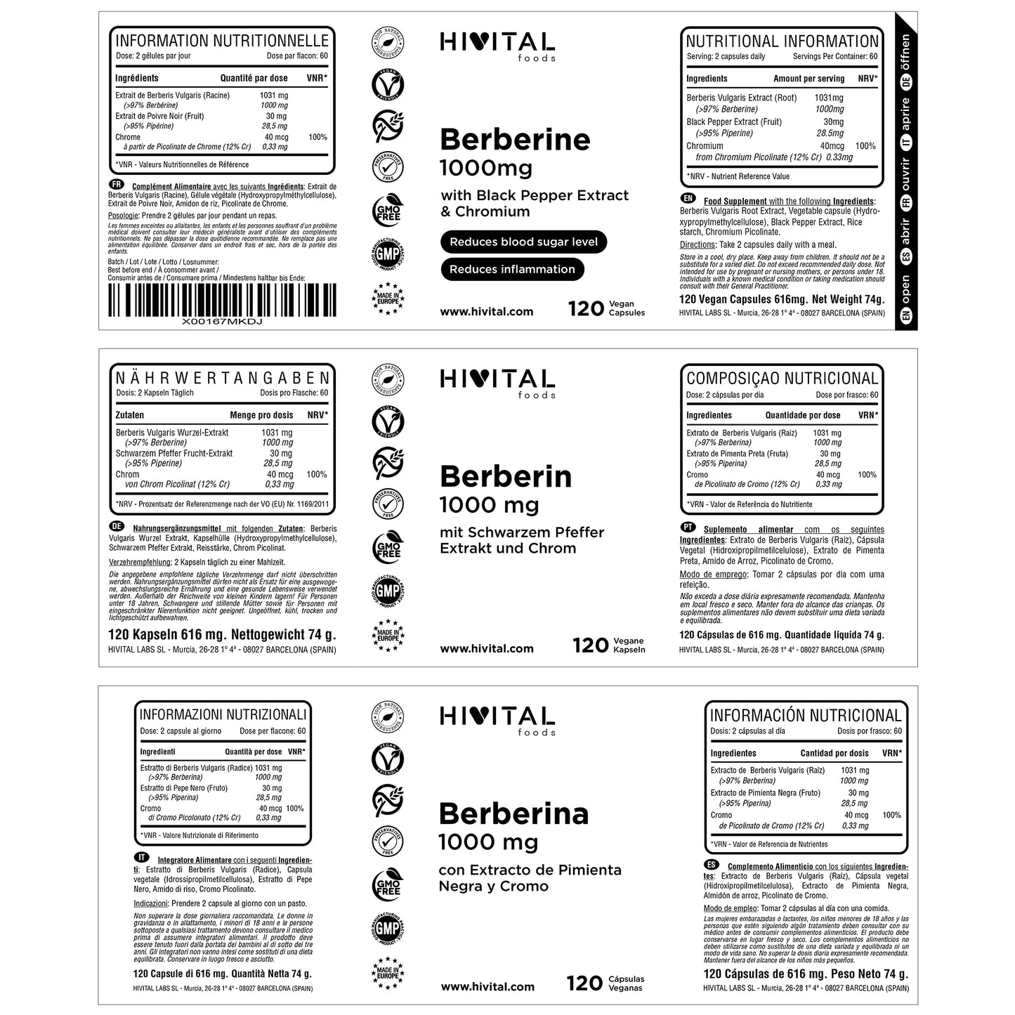 Berberina 1000 mg. 120 capsule vegane. Con Cromo e Pepe Nero per un migliore assorbimento. Il miglior estratto concentrato di Berberis Vulgaris.